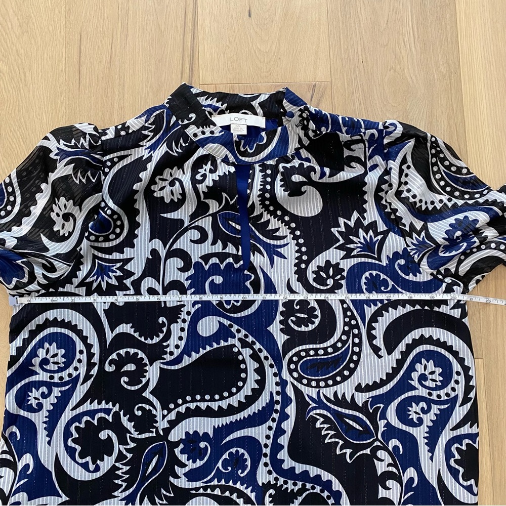 Loft | Shimmer Stripe Paisley Mock Neck Black Blouse - Picture 10 of 11